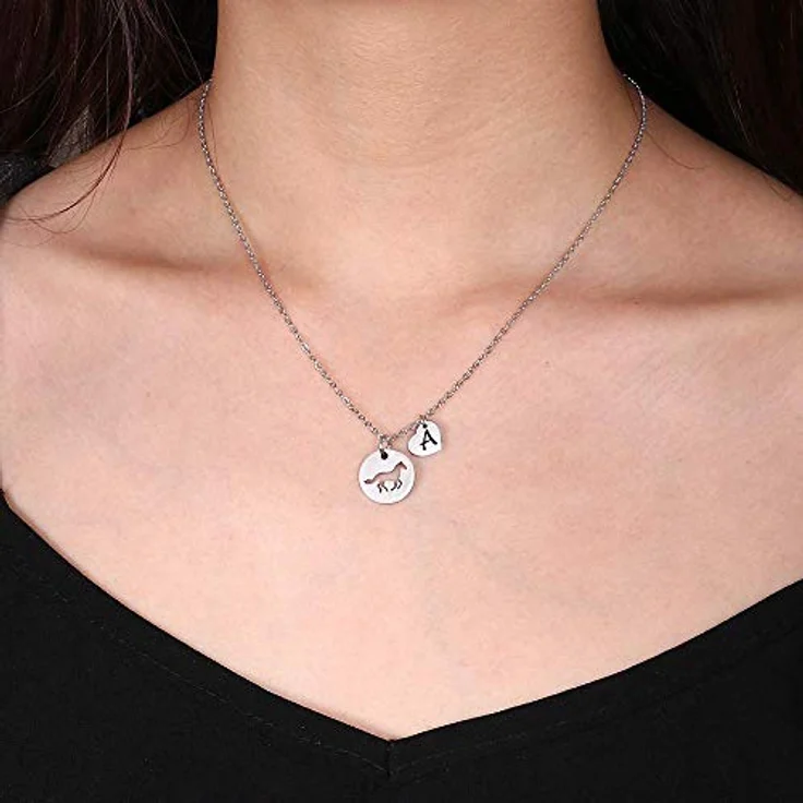 TINGN Pferde Kette Mädchen, Edelstahl Halskette mit Herz Buchstaben Anhänger "B", 16 Zoll mit Verlängerung, personalisierbares Geschenk für 8-Jährige – Bild 4