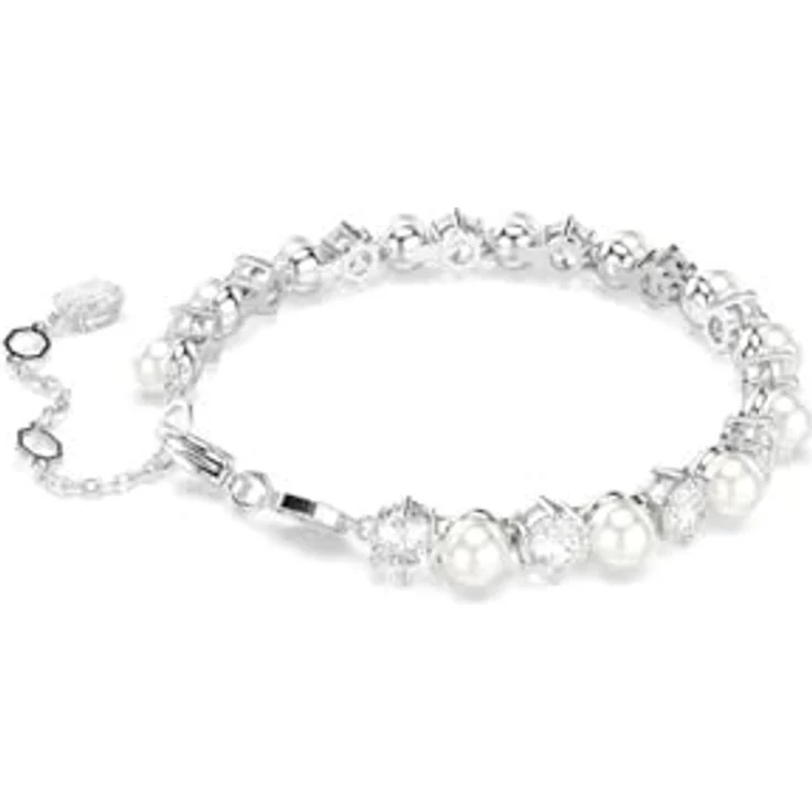 Swarovski Matrix Tennis Armband, Rhodiniertes Damenarmband mit Weißen Kristallen und Kristallperlen, Armbandlänge 16.5-21 cm, Breite 0.5 cm – Bild 4