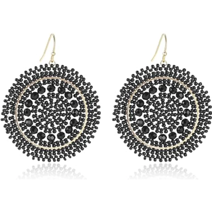 Joya Love Schwarz Strand Ohrringe, Handgefertigte Boho Statement Ohrringe mit Kristall- und Glasperlen, große Hänger, leicht und hypoallergen – Bild 1