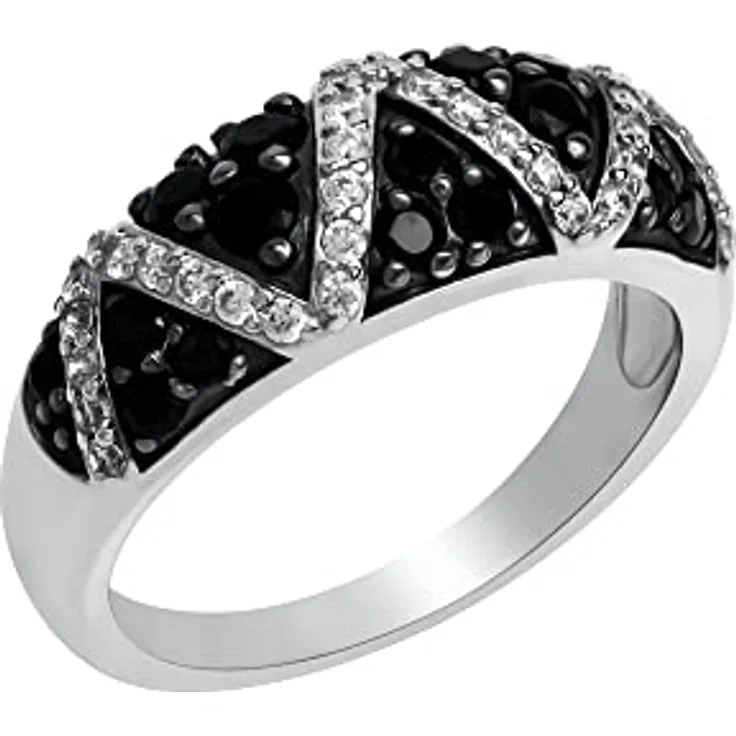 Celesta Damen Ring 925/- Sterling Silber, glänzend mit weißen und schwarzen Zirkonia, silbergrau, Rhodium veredelt