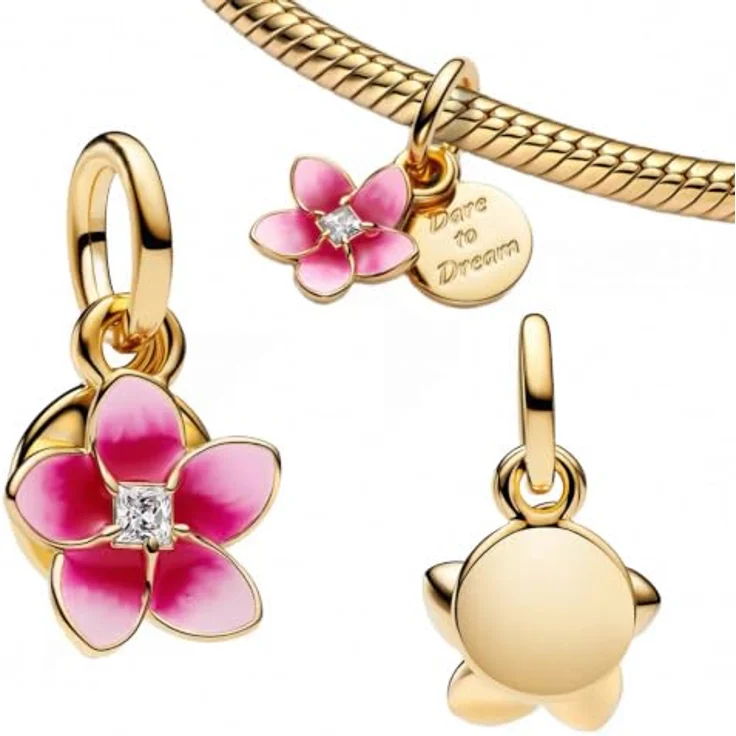 WEIMU Golden Charms 925 Sterling Silber Charm, hypoallergenes Schmuckstück mit goldener Blume für Armband & Halskette – Bild 1