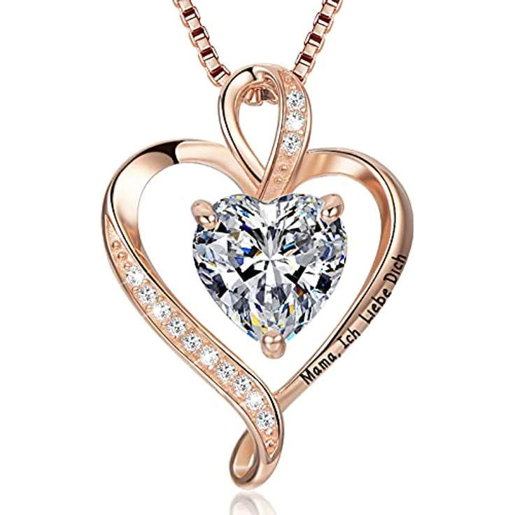 LAVUMO Herz Halskette Damen 925 Silber mit "I love you" Gravur, personalisierbar mit Geburtsstein, Geschenkbox in Rose – Bild 1