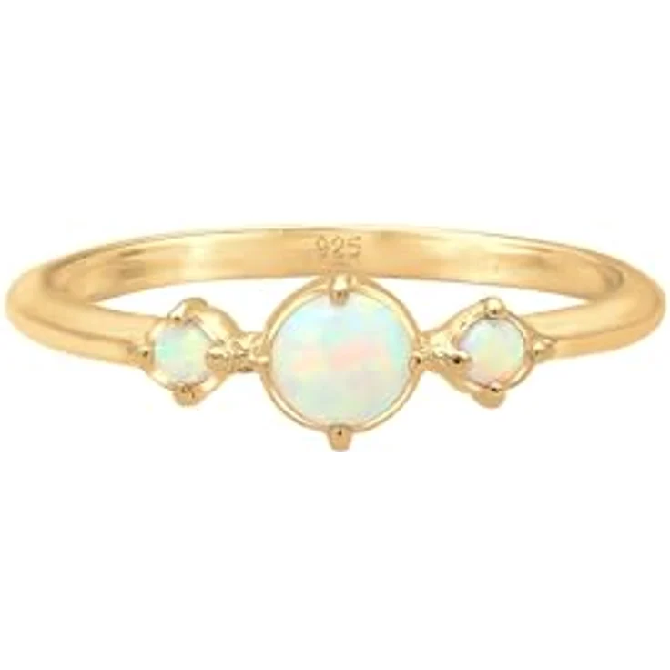 Elli Fingerring Opal Rund Trio Vintage, 925er Silber mit synth. Opalen für Damen – Bild 2