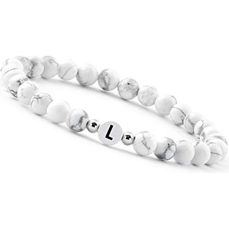 GD GOOD.designs Pärchen Armband mit Buchstaben L | Howlith Perlen, reißfest und wasserbeständig, für Handgelenke 16-20 cm, inkl. Schmuckbeutel – Bild 1