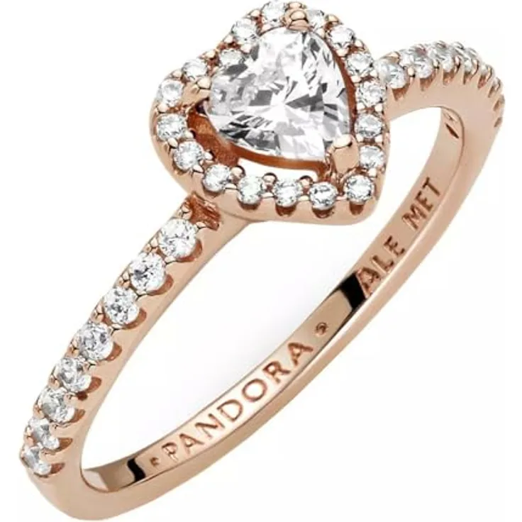 PANDORA Ring Rosé "funkelndes Herz", rosévergoldet mit Zirkonia, handverarbeitet