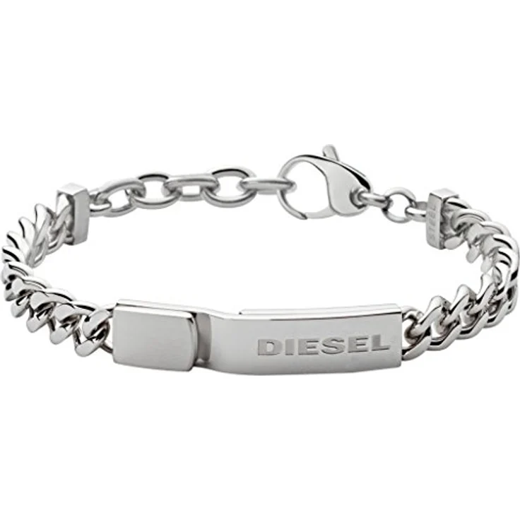 Diesel Herren Armband DX0966040, Silbernes Edelstahlarmband mit 18 cm Länge und 1,5 cm Verlängerung, Karabinerverschluss – Bild 1