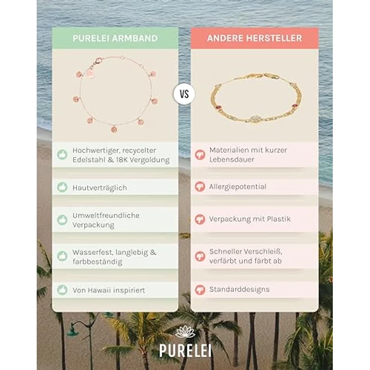 Purelei Malihini Coin Armband, Damen-Armband in Roségold, Edelstahl 18K vergoldet, verstellbare Länge 16/17,5/19 cm, wasserfest und hawaiianisch inspiriert – Bild 4