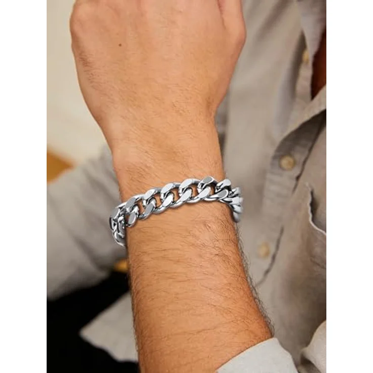 FindChic Kubanisches Herren Armband 12MM breit, 19cm Silberkette, Fashion Kettenarmband mit Geschenkbox – Bild 4