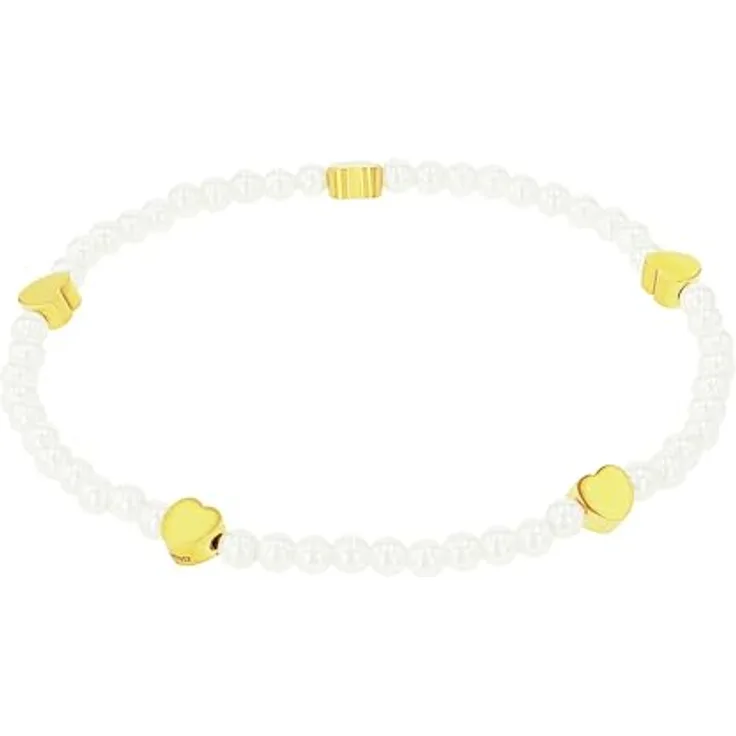 Amor Damen-Armband Edelstahl mit Glasperle, 17 cm, Weiß, Herz, in Schmuck Geschenk Box, 2040012
