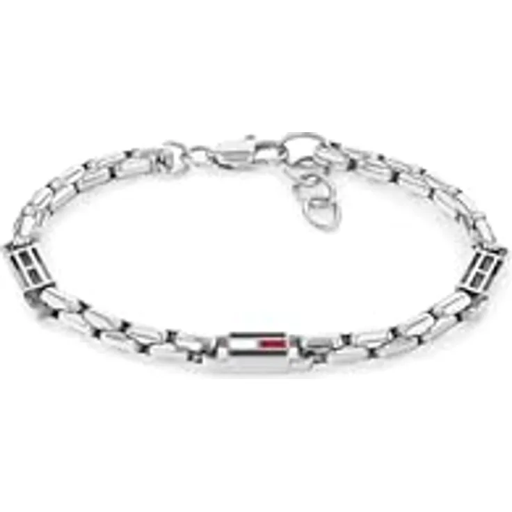 Tommy Hilfiger Jewelry Gliederarmband für Herren, Edelstahl mit emaillierter 3D-Flagge, 190 mm Länge, poliert, Karabinerverschluss