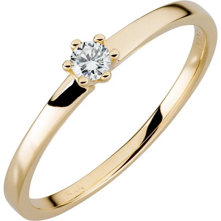 Orolino Fingerring Gold 585, Damenring mit natürlichem Brillant 0,10ct, gelb