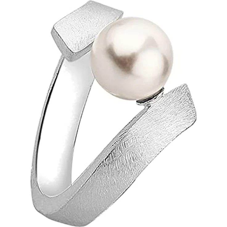Nenalina Damenring Silber 925, gebürsteter Silberring mit weißer Glasperle, anlaufgeschützt, elegantes Accessoire – Bild 2