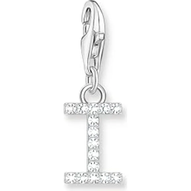 THOMAS SABO Charm-Anhänger Buchstabe I, 925er Sterlingsilber mit weißen Steinen, mit Karabinerhaken