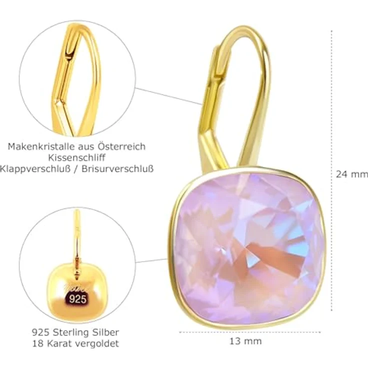 Nobel Ohrhänger Lavender Delite, 925 Silber vergoldet mit rosa Kristallen, Damen-Ohrringe – Bild 3