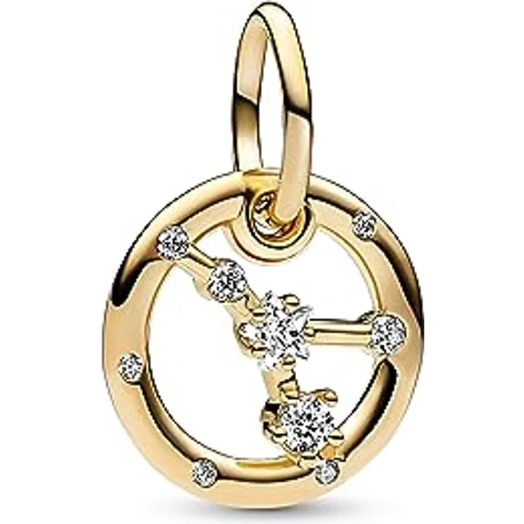 PANDORA Moments Sternzeichen Krebs Charm-Anhänger, Sterling Silber mit 14 Karat vergoldeter Metalllegierung und Zirkonia, kompatibel mit Moments Armbändern, 762708C01 – Bild 1