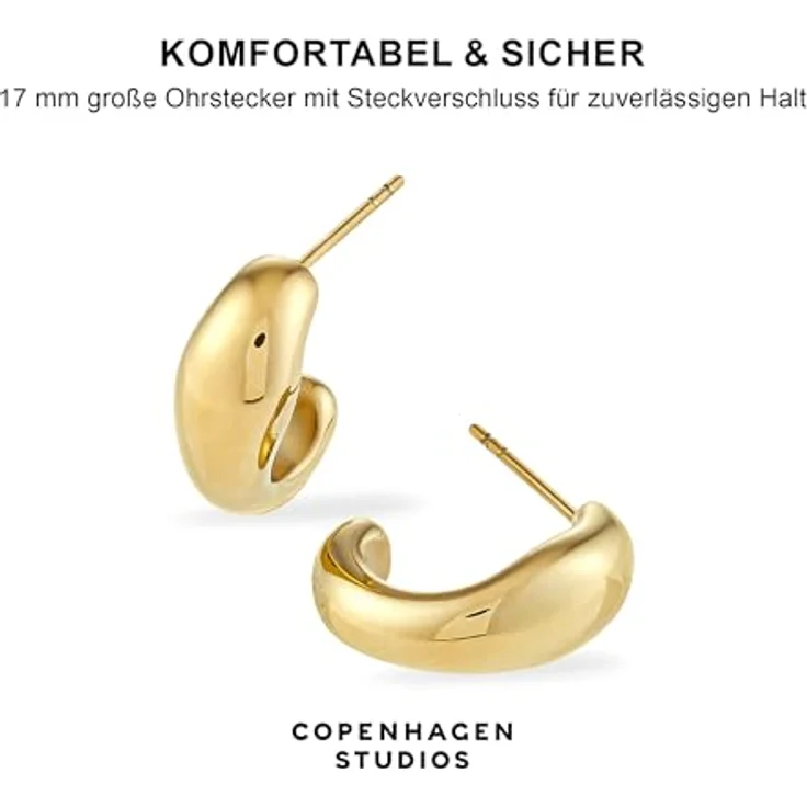 COPENHAGEN STUDIOS Organics Studs, Damen-Ohrstecker aus 14K vergoldetem Edelstahl, gold, wasserfest & hautfreundlich, 17 mm Durchmesser – Bild 4