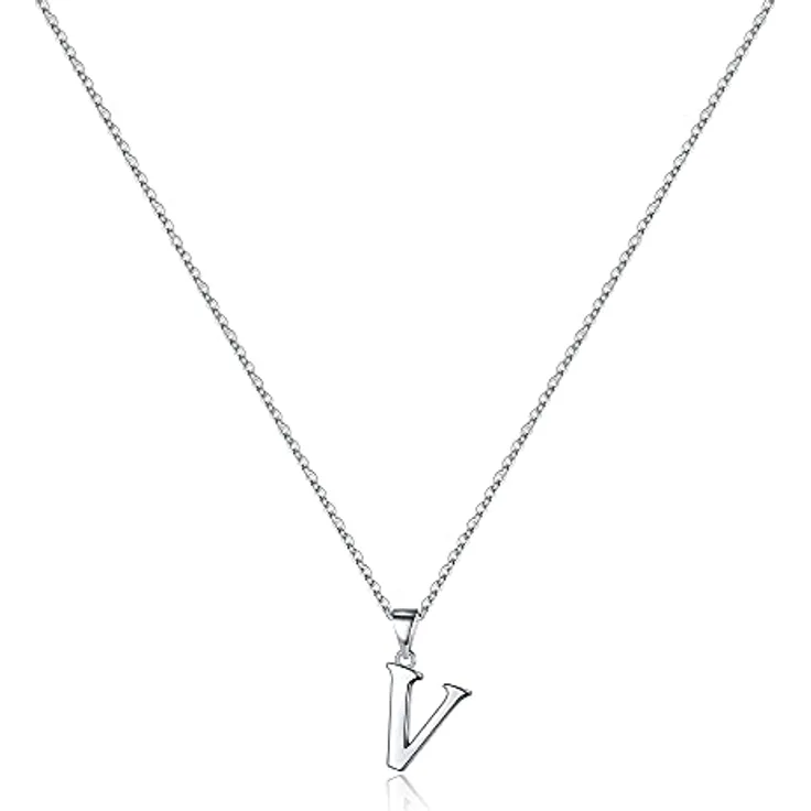 TINGN Silber Kette 925 mit Buchstaben V Anhänger, Verstellbare Damen Halskette für Mädchen und Kinder, Hypoallergenes Schmuckstück in Geschenkbox, Perfekt für Geburtstag und Jahrestag