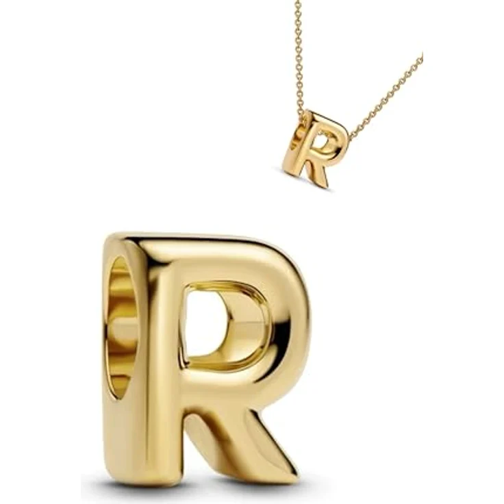 WEIMU Buchstaben Charms, Gold Charms Anhänger aus 925 Sterling Silber, kompatibel mit europäischen Armbändern und Halsketten für Frauen (Gold R) – Bild 1