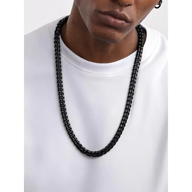 ChainsHouse Kubanische Herren Panzerkette, 51cm schwarze Edelstahl Gliederkette, 9mm Breite, antiallergen, ohne Anhänger – Bild 3