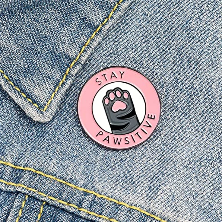 HUAQIGUO Stay Pawsitive Rosa Katze Pfote Cartoon Cowboy Brosche, Emaille Pins aus legiertem Stahl für Frauen – Bild 5