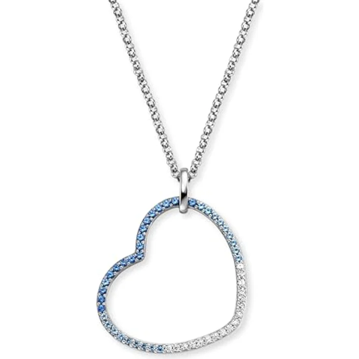 Engelsrufer Kette Herz Ocean, Damen-Halskette aus 925er Sterlingsilber mit Zirkonia in Blau, Karabinerverschluss, Länge 40+4cm – Bild 1