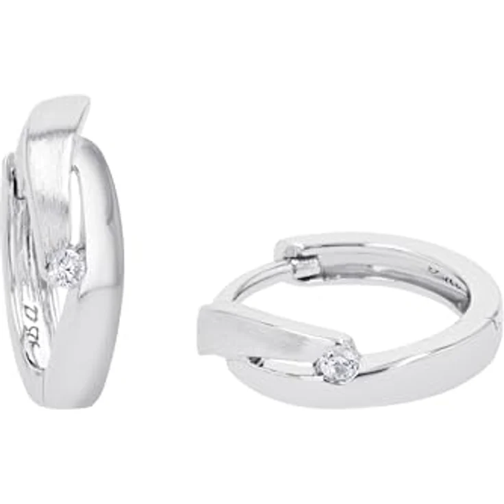 Amor Creolen 925 Sterling Silber Damen Ohrschmuck mit Zirkonia, 1,4 cm, Weiß, in Schmuck Geschenk Box, 2023059 – Bild 1