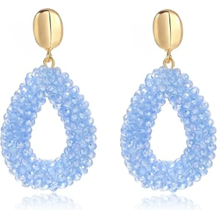 BREPINE Blau Boho Ohrringe, hängend mit tropfenförmigen Reisperlen, leicht und elegant, 2,09 Zoll, modischer Schmuck für Damen – Bild 1