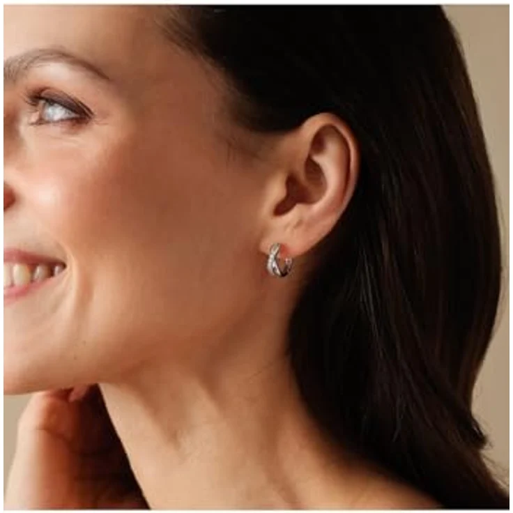 FAVS Damen-Creolen 925er Silber mit 6 Zirkonia, klassisches Design, Durchmesser 14 mm – Bild 4