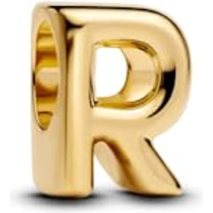 PANDORA Buchstabe R Alphabet-Mini-Charm, Sterling Silber mit 14 Karat Vergoldung, Maße: 6,2 x 8,3 x 6 mm, kompatibel mit Moments – Bild 1