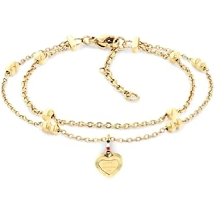 Tommy Hilfiger Jewelry Damen Gliederarmband Edelstahl mit Gelbgold-Beschichtung, verstellbare Länge 16-19 cm, Herz-Anhänger 2781012