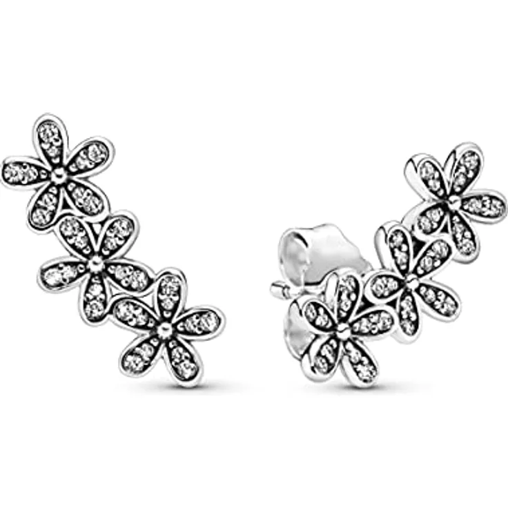 PANDORA Moments Gänseblümchen Ohrstecker, Sterling Silber mit klarem Cubic Zirkonia, für Ohrläppchen fixiert