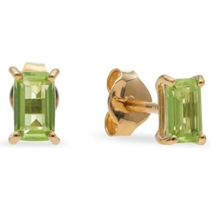 CHRIST Damen-Ohrstecker 585er Gelbgold mit grünem Peridot im Smaragdschliff, One Size