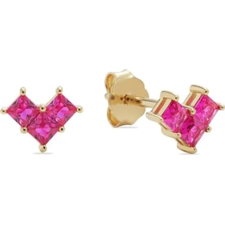 CHRIST Ohrstecker 89078296, Herzdesign mit 3 Zirkonia im Princess-Cut, fuchsia und gelbgold – Bild 1