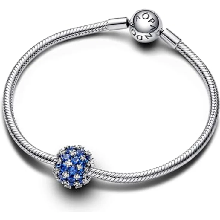 PANDORA Moments Funkelndes Rundes Pavé-Charm in Blau aus Sterling Silber mit 88 künstlichen Kristallen, kompatibel mit Moments Armbändern, 792630C02 – Bild 1