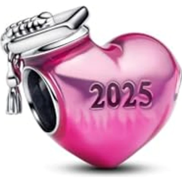 PANDORA Moments Abschluss-Herz-Charm 2025, Sterling Silber mit rosafarbener Emaille und Quaste, kompatibel mit Moments Armbändern, 793788C01 – Bild 1