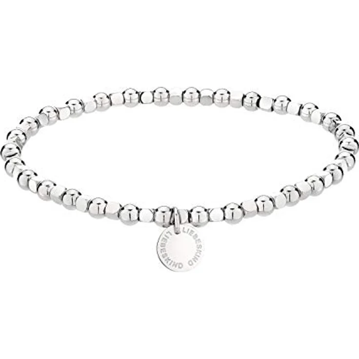 LIEBESKIND Berlin Beads Armband, Edelstahl poliert, 17 cm mit runden und eckigen Beads im Wechsel, Zugbandverschluss – Bild 1