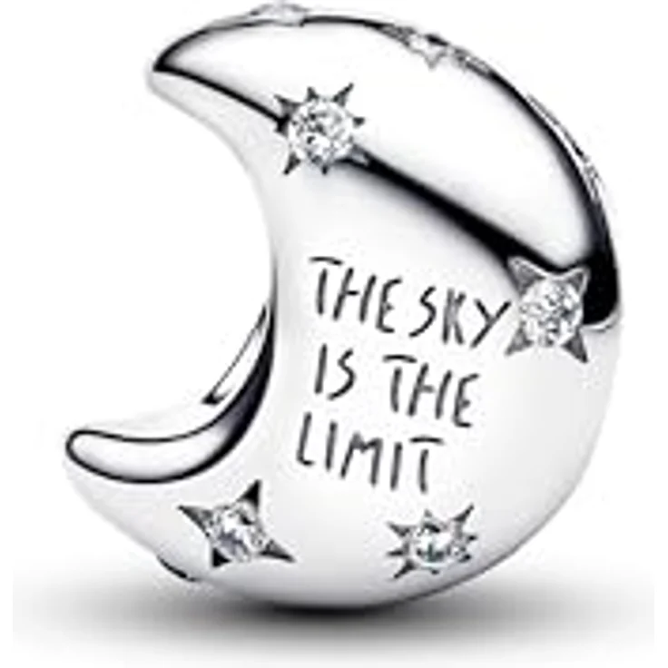 PANDORA Moments Mondsichel Charm, Sterling-Silber mit Zirkonia und Gravur „THE SKY IS THE LIMIT“, kompatibel mit Moments, 794254C01 – Bild 2
