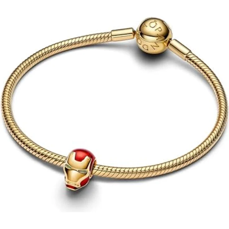 PANDORA Moments Marvel Iron Man Helm Charm, 14K vergoldet mit roter Emaille und Glow-in-the-Dark Augen, kompatibel mit Moments, 764213C01 – Bild 5