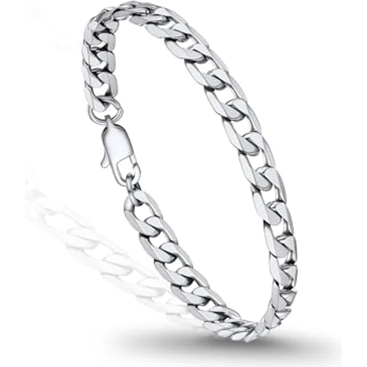 PROSTEEL Panzerarmband Herren Edelstahl, 19cm lang, 6mm breit, silber, robust und wasserdicht, klassisches Miami Design mit Karabinerverschluss – Bild 1