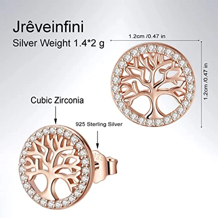 Jrêveinfini Lebensbaum Ohrringe, Rosegold 925 Silber Stecker, hypoallergen, nickelfrei, Ø 12 mm, Modeschmuck für Damen, Geschenkbox, Muttertag Weihnachten – Bild 4