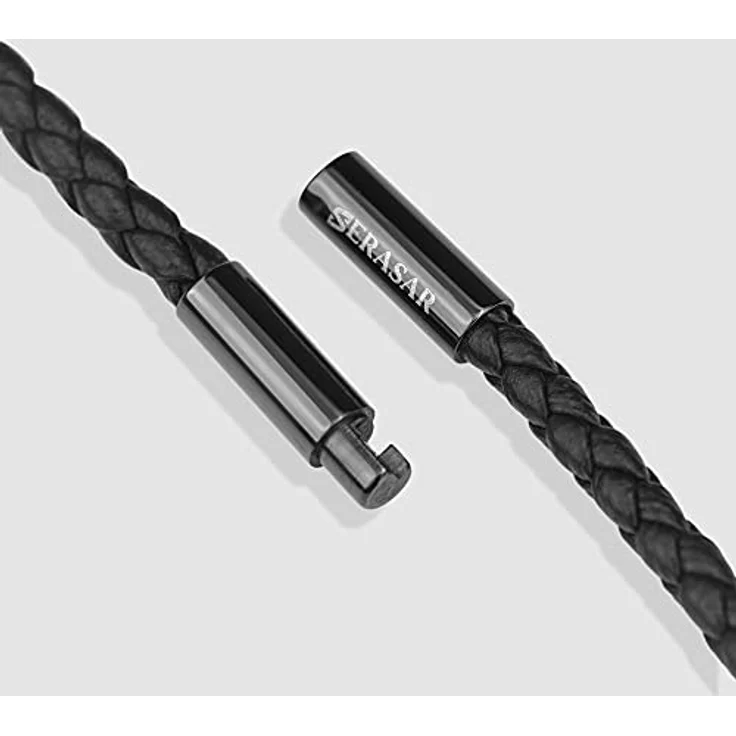 SERASAR Lederkette Herren, schwarze Halskette mit 60cm langem Echtlederband und Edelstahl Anhänger, Geschenk in Schmuckschachtel – Bild 5