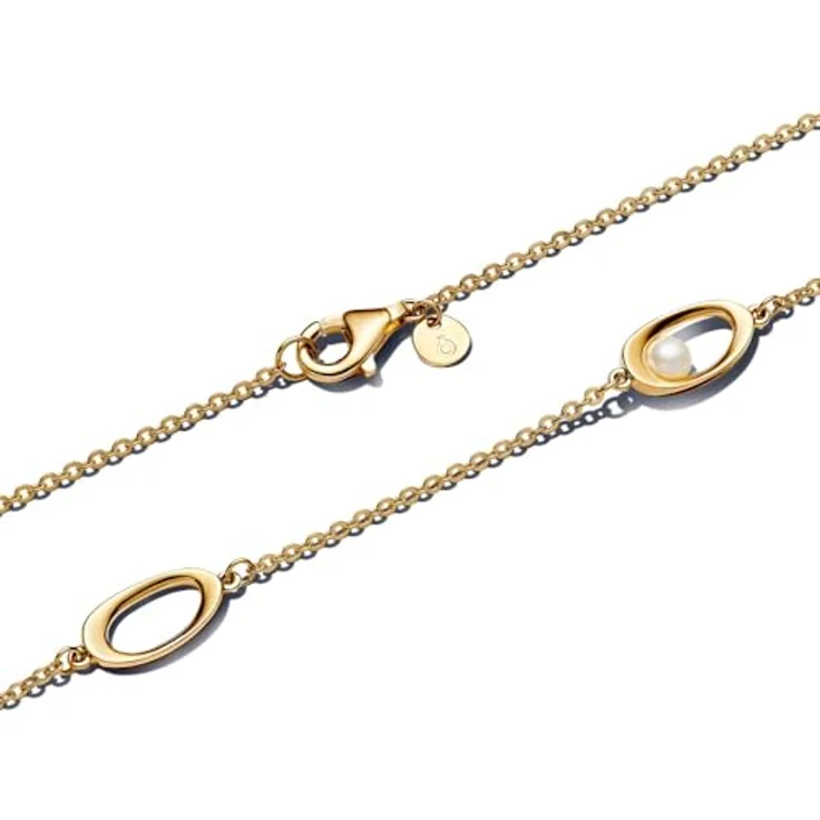 PANDORA Essence Organisch Geformtes Oval & Behandelte Süßwasserzuchtperle Halskette aus 14 Karat vergoldetem Sterling Silber, 45 cm, Elegante Damen-Halskette – Bild 2