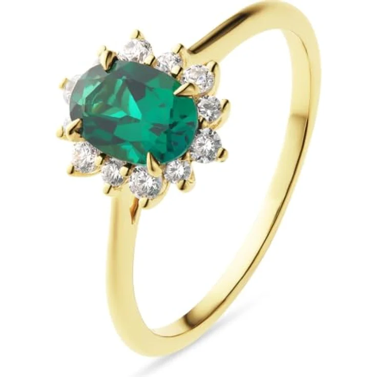 CHRIST Damenring 585er Gelbgold mit ovalem Lab-Grown Smaragd und Diamantbesatz – Bild 1