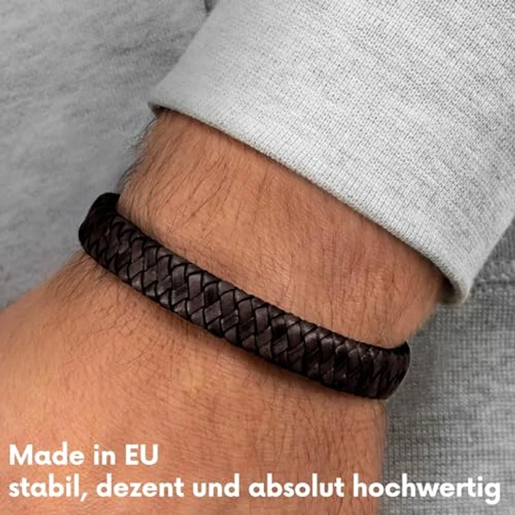 Simaru Narvik Lederarmband, geflochtenes Echtleder-Armband mit Edelstahl-Magnetverschluss, 12mm breit, Made in Germany – Bild 4