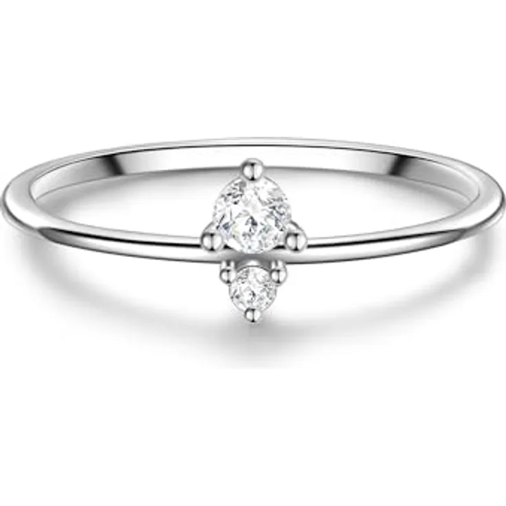 GLANZSTÜCKE MÜNCHEN Damen Solitärring 925/- Sterling Silber mit facettiertem Zirkonia weiß, filigraner Silberring in attraktiver Geschenkverpackung
