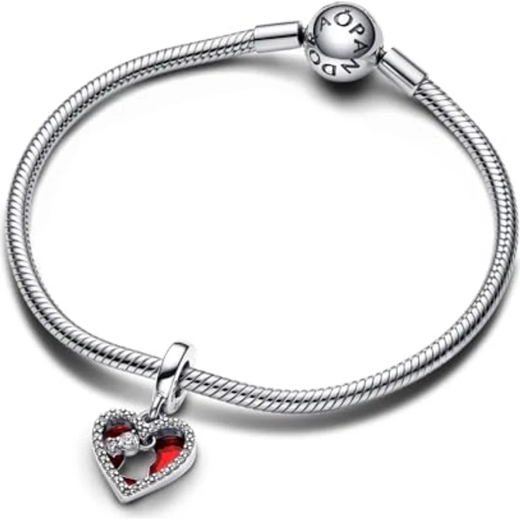 PANDORA Moments Rotes Herz & Schlüsselloch Doppelter Charm-Anhänger, Sterling Silber mit Zirkonia, kompatibel mit Moments Armbändern, 793119C01 – Bild 4
