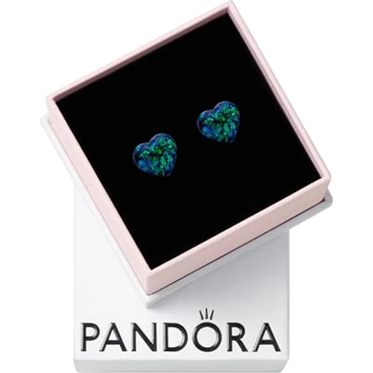 PANDORA Moments Schimmerndes Grünes Herz Ohrringe aus Sterling Silber mit künstlichem Opal, grün-blau – Bild 1