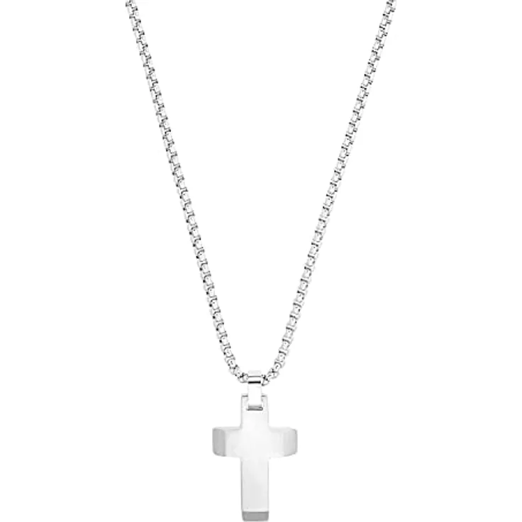 s.Oliver Herren-Halskette mit Kreuz-Anhänger, 55+5 cm, Edelstahl, in Schmuck Geschenk Box