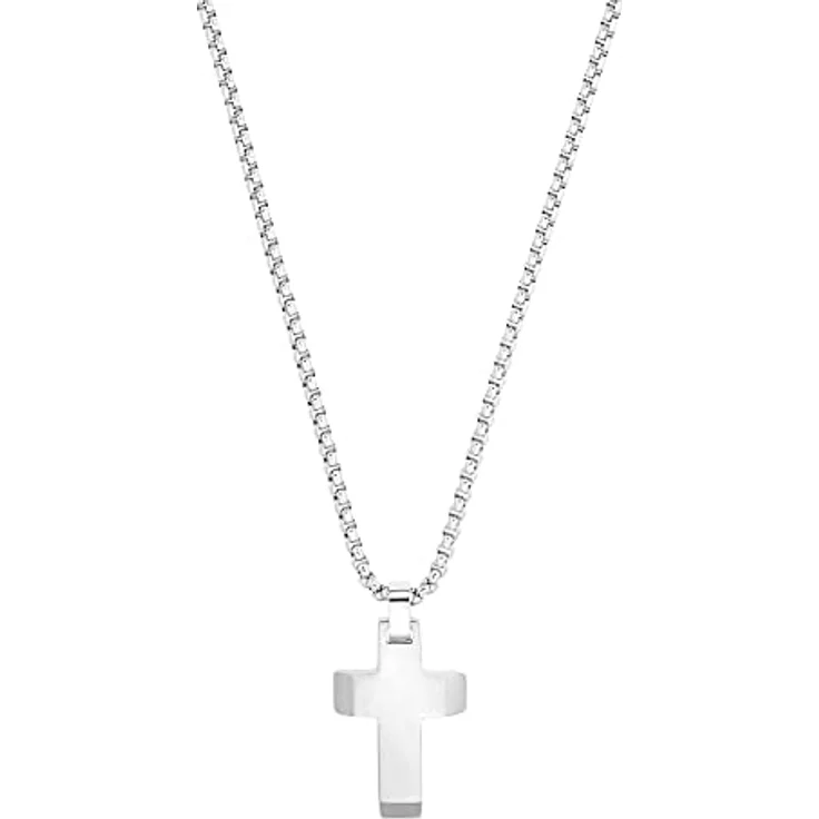 s.Oliver Herren-Halskette mit Kreuz-Anhänger, 55+5 cm, Edelstahl, in Schmuck Geschenk Box – Bild 1