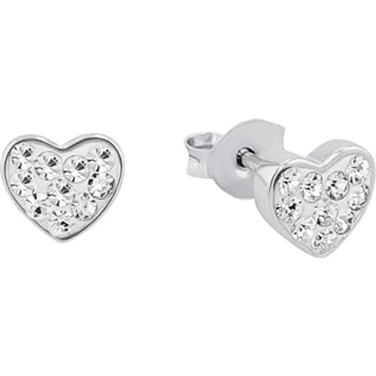 Amor Damen-Ohrstecker Herzen aus 925 Silber, rhodiniert mit Swarovski Kristallen in Weiß, 6 mm - 339124